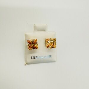Brand New 7mm Peachy Yellow Square CZ 925 Sterling Silver Earrings